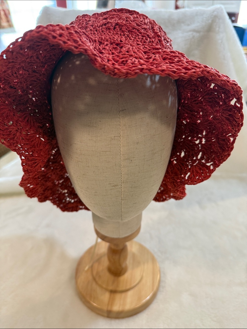 NWT San Diego Hat Company Hobo Crochet Raffia Sun Hat Red Boho Beach